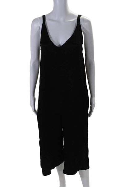 Lacausa Womens V Neck Sleeveless Relaxed Fit Wide Leg Jumpsuit Black Size S