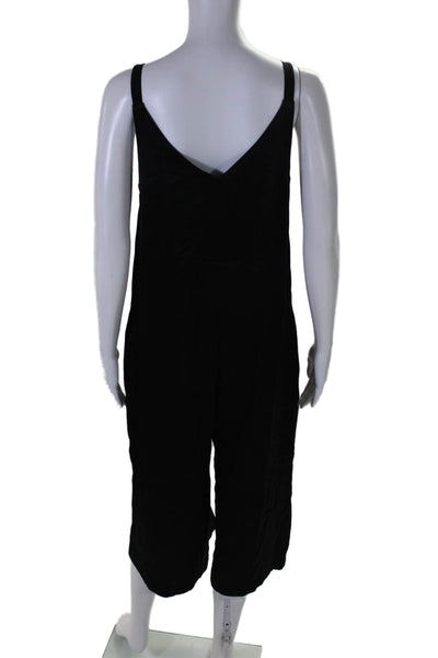Lacausa Womens V Neck Sleeveless Relaxed Fit Wide Leg Jumpsuit Black Size S