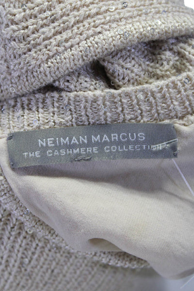 Neiman Marcus Womens Silk Cashmere Sequined Layered Sweater Top Beige Size M