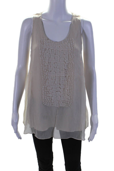 Brunello Cucinelli Womens Silk Abstract Patchwork Sleeveless Blouse Beige Size M