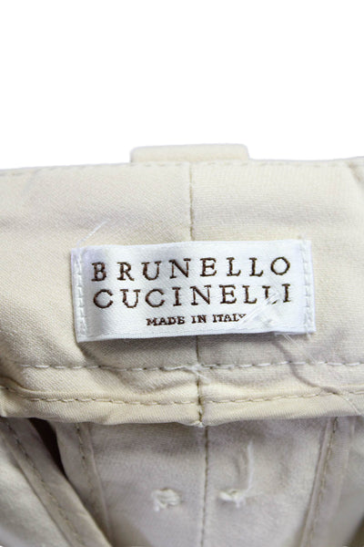 Brunello Cucinelli Womens Cotton Studded Cuffed Hem Tapered Pants Tan Size 8