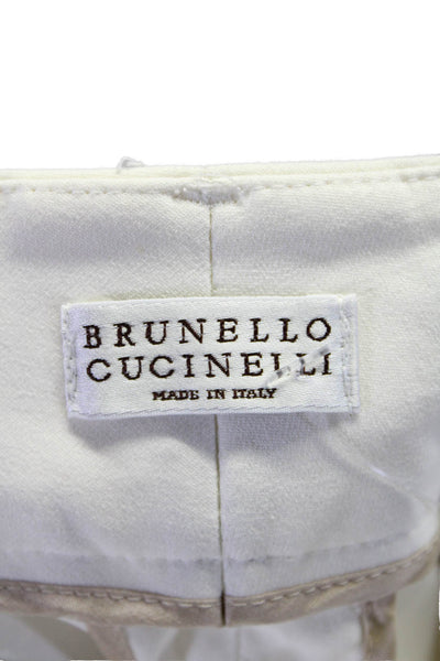 Brunello Cucinelli Womens Hook & Eye Buttoned Tapered Dress Pants White Size 8