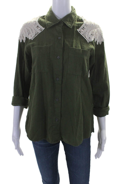 Jens Pirate Booty Women's Collared Long Sleeves Button Down Shirt Green Size XS