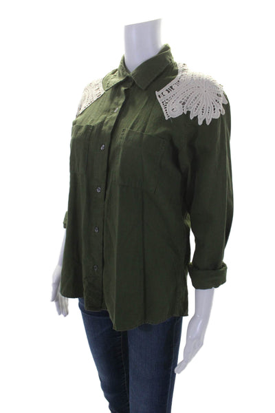 Jens Pirate Booty Women's Collared Long Sleeves Button Down Shirt Green Size XS