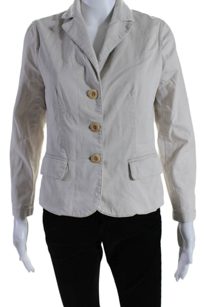 Vince Womens Cotton Notch Collar V-Neck Button Up Blazer Jacket Beige Size 10