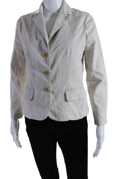 Vince Womens Cotton Notch Collar V-Neck Button Up Blazer Jacket Beige Size 10