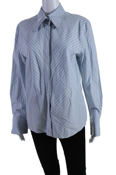 Escada Womens Cotton Striped Long Sleeve Button Up Blouse Top Blue Size 40