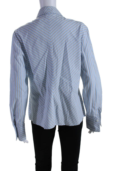 Escada Womens Cotton Striped Long Sleeve Button Up Blouse Top Blue Size 40