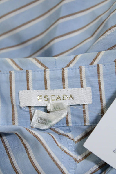 Escada Womens Cotton Striped Long Sleeve Button Up Blouse Top Blue Size 40