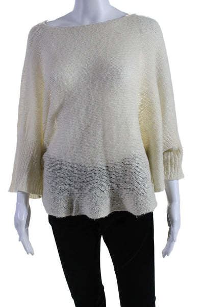 Wooden Ships Womens Open Knit Boat Neck Pullover Sweater Top White Size S/M