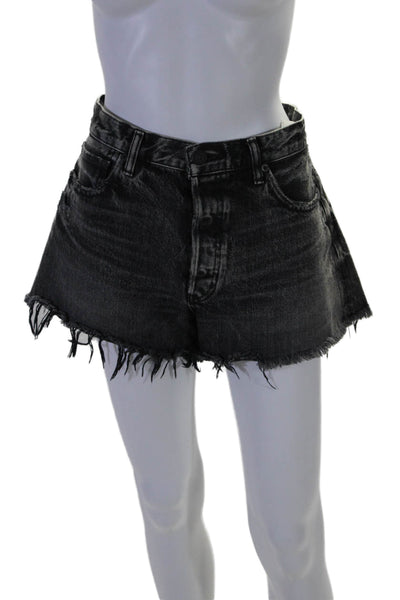 Moussy Womens Cotton Denim High Rise Cut Off Hem Jean Shorts Black Size 29