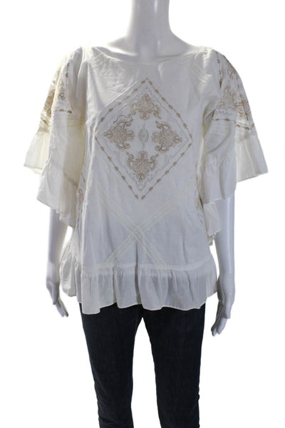 Karta Womens Cotton Cut Out Embroidered Pullover Blouse Top White Size XS