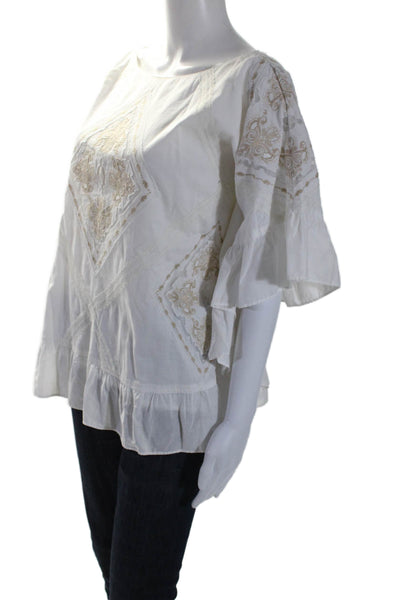 Karta Womens Cotton Cut Out Embroidered Pullover Blouse Top White Size XS