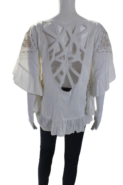 Karta Womens Cotton Cut Out Embroidered Pullover Blouse Top White Size XS