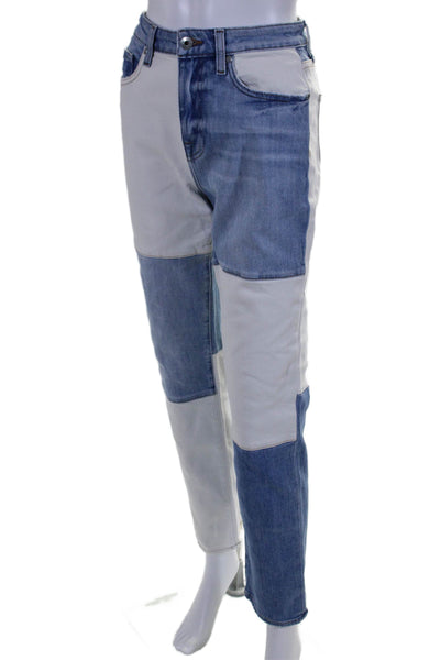 Jonathan Simkhai Womens Two Tone High Rise Straight Leg Jeans Blue White Size 24