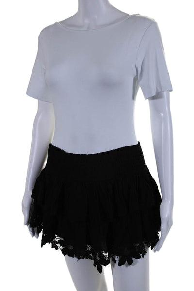 Muche Et Muchette Womens Elastic Waist Lace Trim Ruffle Skirt Black Size OS