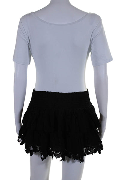 Muche Et Muchette Womens Elastic Waist Lace Trim Ruffle Skirt Black Size OS