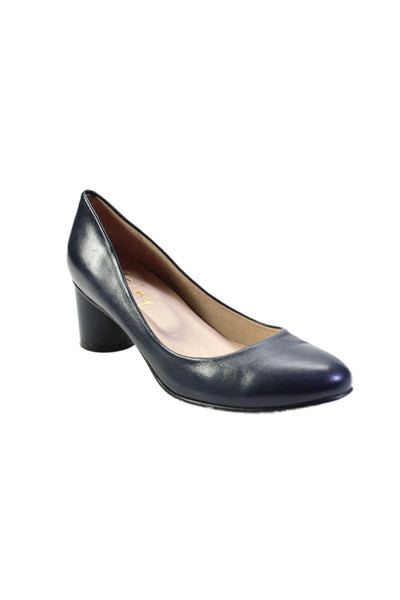 FS/NY Womens Slip On Block Heel Round Toe Pumps Navy Blue Leather Size 6.5B