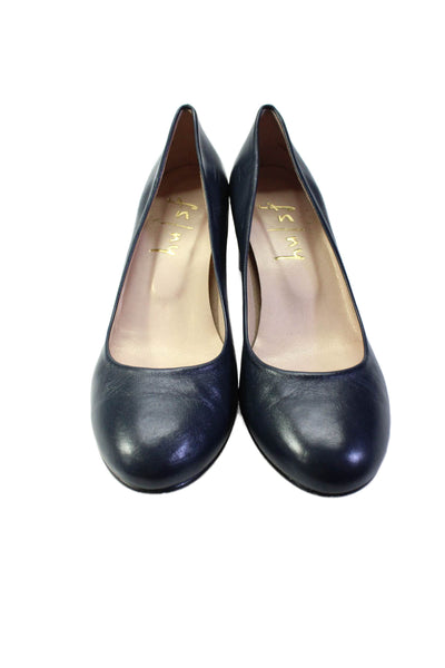 FS/NY Womens Slip On Block Heel Round Toe Pumps Navy Blue Leather Size 6.5B