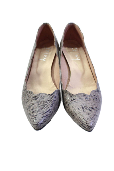 FS/NY Womens Wedge Heel Pointed Toe Scalloped Pumps Gray Leather Size 6B