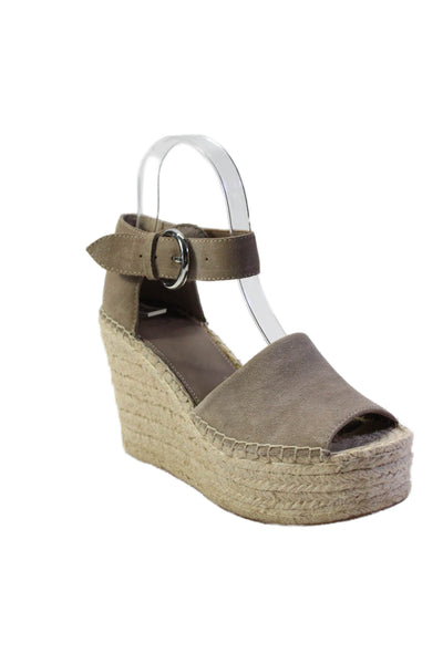 MARC FISHER LTD Womens Leather Open Toe Espadrille Wedge Sandals Taupe Size 6.5