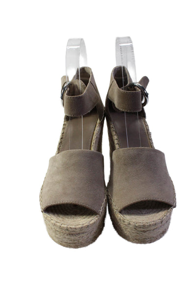 MARC FISHER LTD Womens Leather Open Toe Espadrille Wedge Sandals Taupe Size 6.5