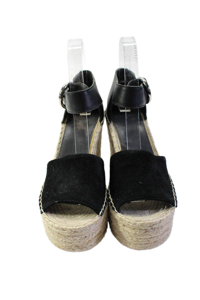 MARC FISHER LTD Womens Leather Open Toe Espadrille Wedge Sandals Black Size 6.5