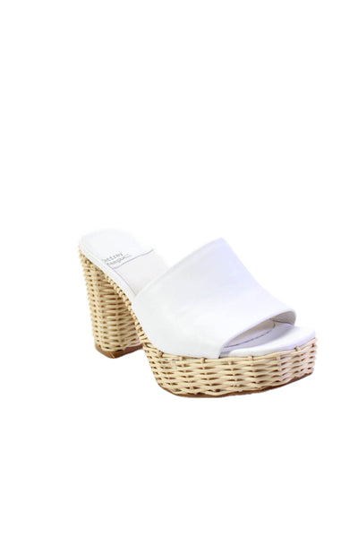 Jeffrey Campbell Womens Basketweave Open Toe Slide On Mules Heels White Size 6.5