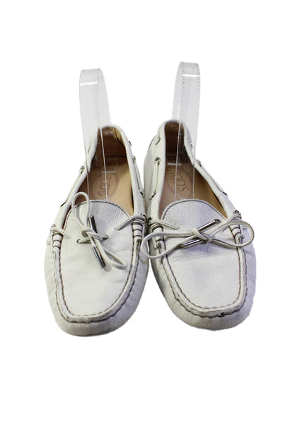 Tods Womens Slip On Round Toe Bow Loafers White Leather Size 7.5