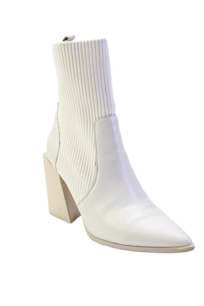 Steve Madden Womens Slip On Block Heel Ribbed Booties White Leather Size 8