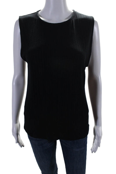 Vince Womens Solid Black Ribbed Knit Crew Neck Sleeveless Tank Top Size L