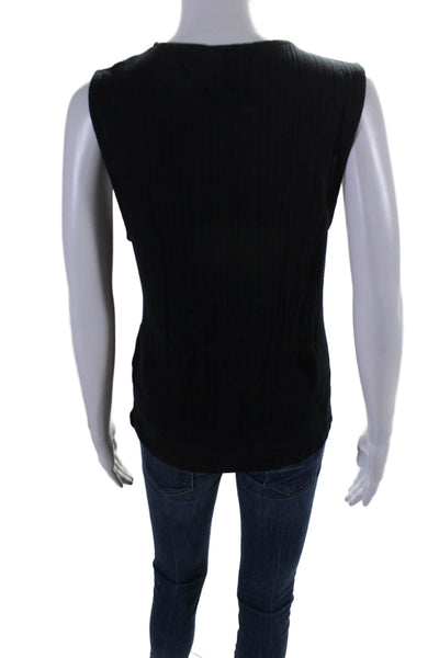 Vince Womens Solid Black Ribbed Knit Crew Neck Sleeveless Tank Top Size L