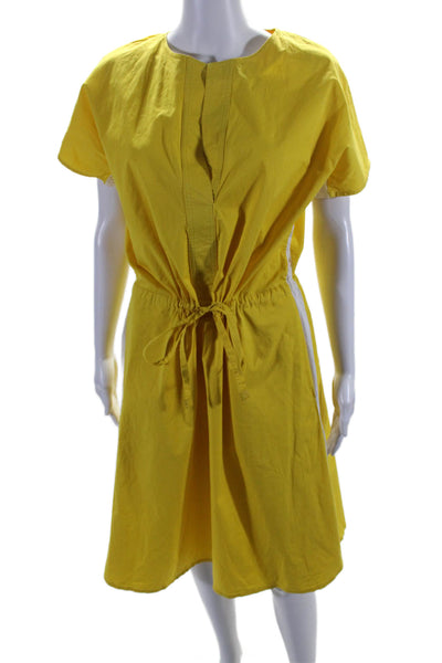 Loro Piana Womens Cotton Yellow V-Neck Tie Waist Short Sleeve Shift Dress Size46