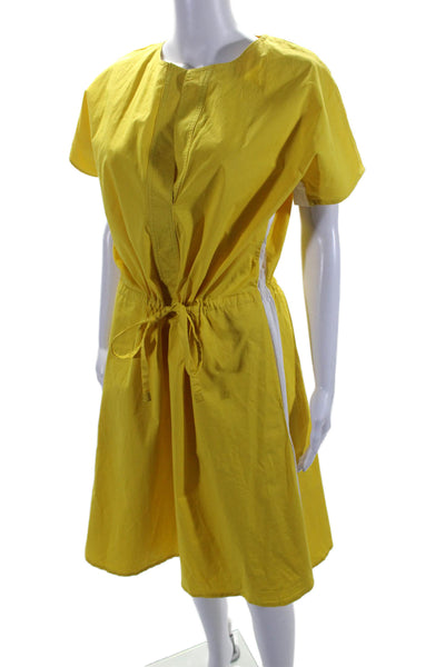 Loro Piana Womens Cotton Yellow V-Neck Tie Waist Short Sleeve Shift Dress Size46