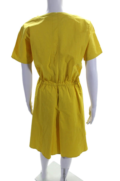 Loro Piana Womens Cotton Yellow V-Neck Tie Waist Short Sleeve Shift Dress Size46