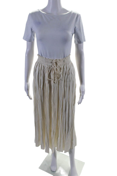 Love Shack Fancy Womens White Pleated Drawstring A-line Maxi Skirt Size L