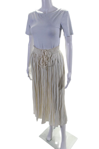 Love Shack Fancy Womens White Pleated Drawstring A-line Maxi Skirt Size L