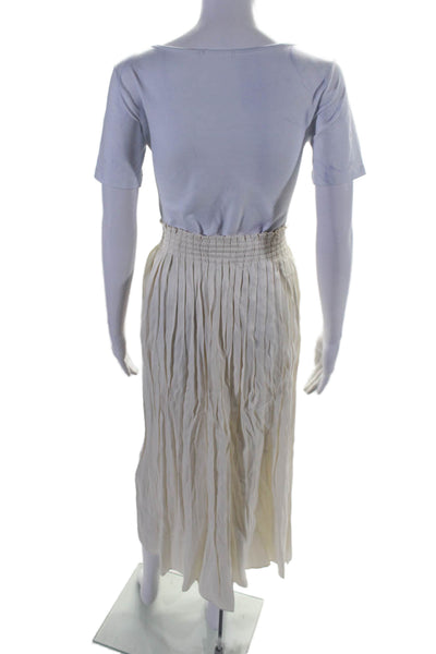 Love Shack Fancy Womens White Pleated Drawstring A-line Maxi Skirt Size L