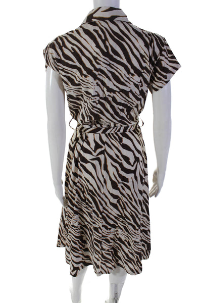 Seventy Womens Short Sleeve Zebra Print Tie Waist Shirt Dress Brown Size 40