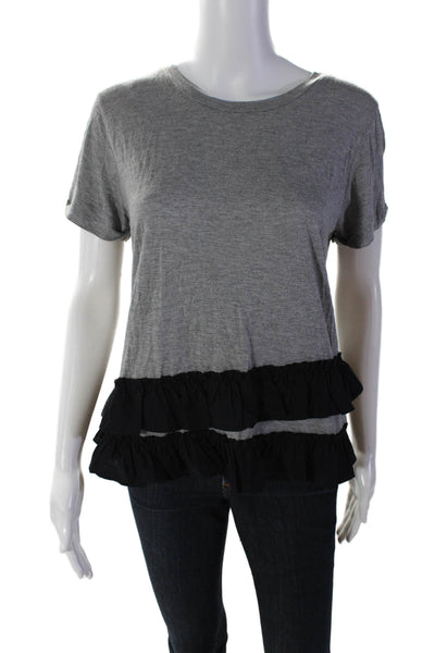 Scripted Womens Ruffle Detail Short Sleeve Pullover T-Shirt Top Gray Size M