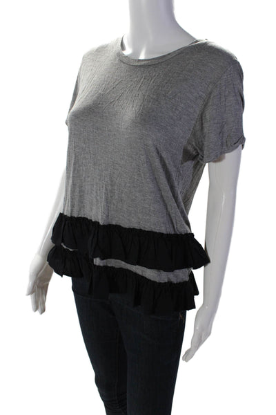 Scripted Womens Ruffle Detail Short Sleeve Pullover T-Shirt Top Gray Size M