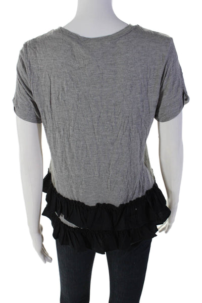 Scripted Womens Ruffle Detail Short Sleeve Pullover T-Shirt Top Gray Size M