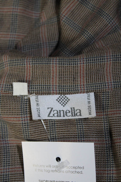 Zanella Womens Check Print Collared Long Sleeve Button Up Blouse Top Tan Size 4