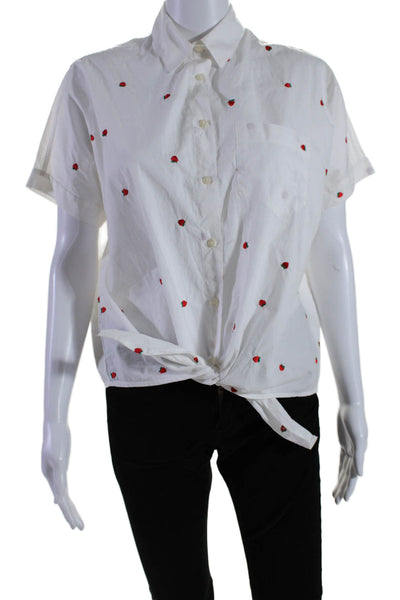 Madewell Womens Cotton Embroidered Tie Front Button Up Blouse Top White Size XS