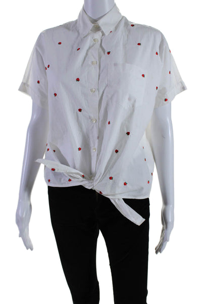 Madewell Womens Cotton Embroidered Tie Front Button Up Blouse Top White Size XS