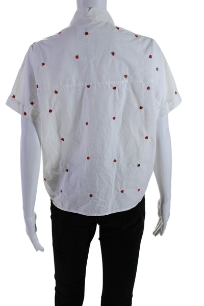 Madewell Womens Cotton Embroidered Tie Front Button Up Blouse Top White Size XS