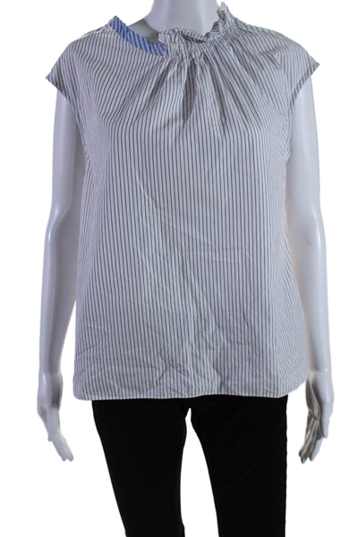 TEIJA Womens Mixed Striped Roundneck Top White Size 6 12972988