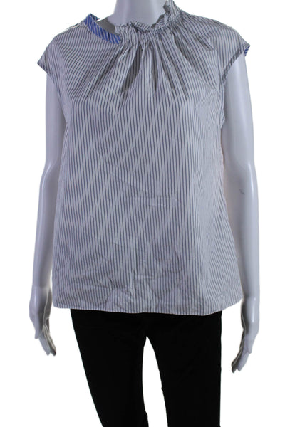 TEIJA Womens Mixed Striped Roundneck Top White Size 6 12972988