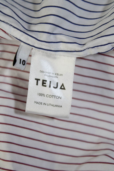 TEIJA Womens Mixed Striped Roundneck Top White Size 6 12972988