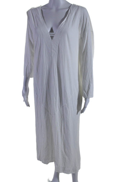 Skin Womens 3/4 Sleeve V Neck Knee Length Shirt Dress White Cotton Size 4